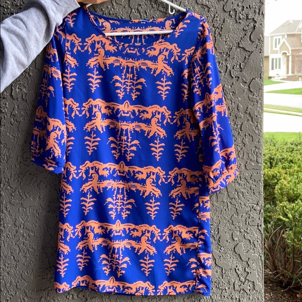 Loose Fitting Blue and Orange Dress
